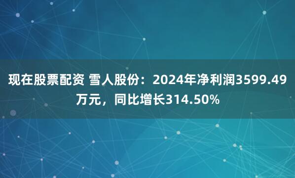 现在股票配资 雪人股份：2024年净利润3599.49万元，同比增长314.50%